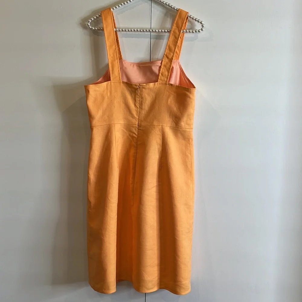 J. Crew Square neck linen blend dress in Coastal Sunset Size 4 Tall